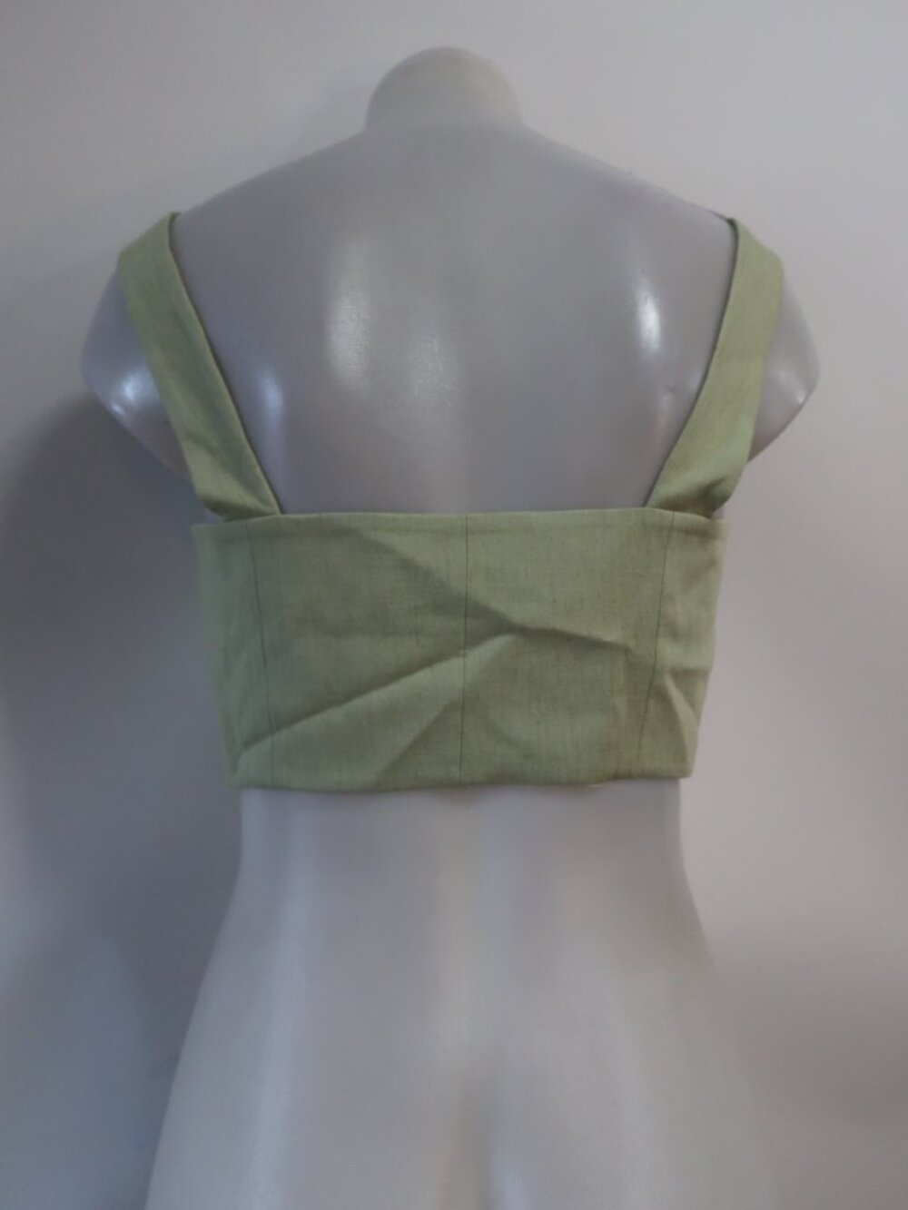 Womens Amanda Uprichard (Item- 14) Sage Green Linen Blend Strappy Crop Top S - Picture 4 of 5